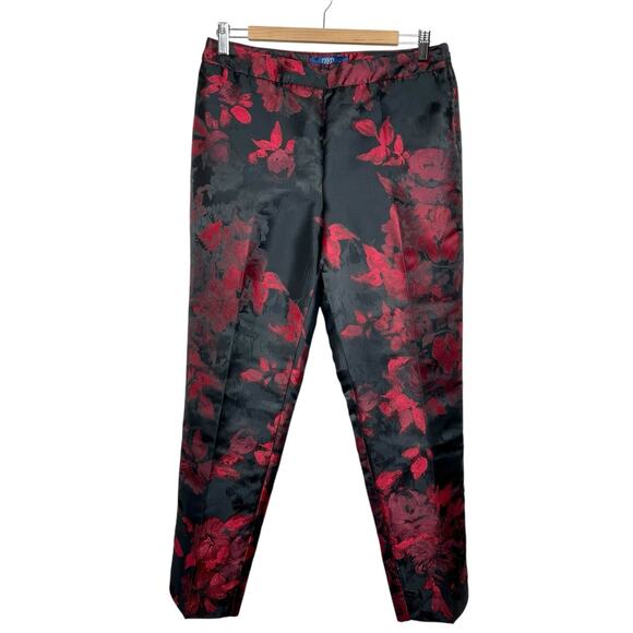Talbots Satin Floral Pants Red Black Womens 6 Jacquard Y2K Whimsigoth Vamp - Picture 1 of 8